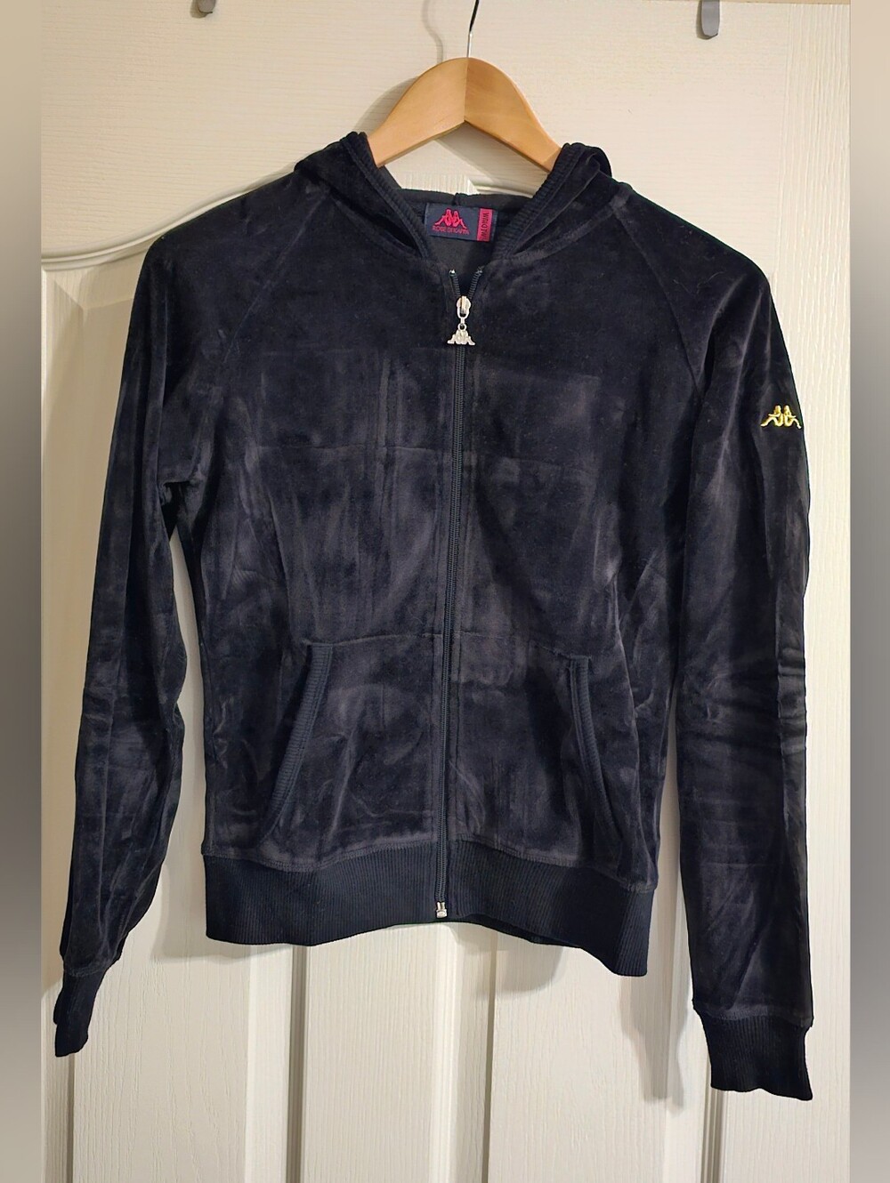 Kappa Medium Black Velour Zip-Up Hoodie